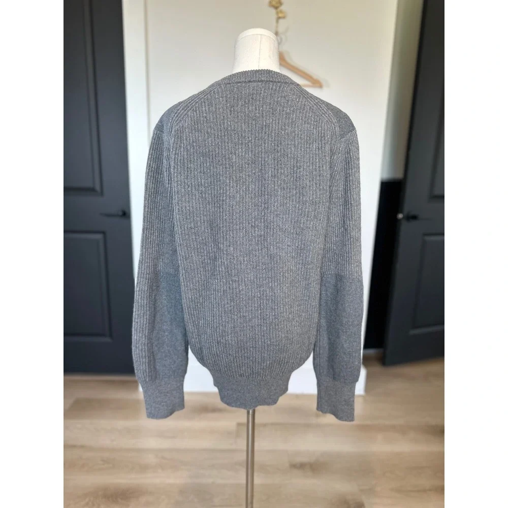 Banana Republic Men's M Gray Wool Blend Ribbed Elbow Patch Crewneck Sweater